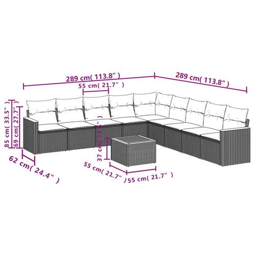 Sofasæt til haven 10 dele med hynder polyrattan sort