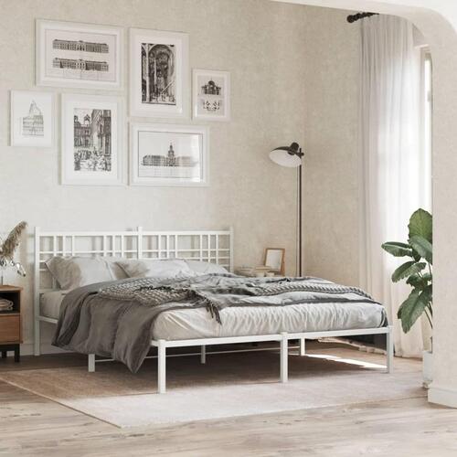 Sengeramme med sengegavl 150x200 cm metal hvid