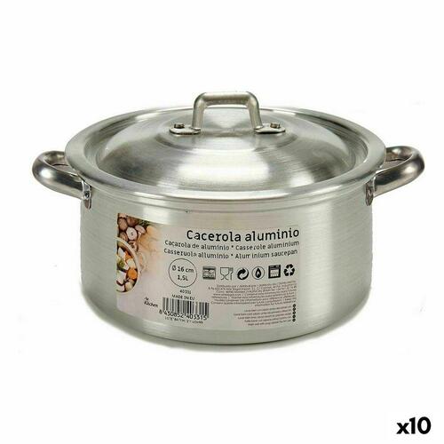 Gryde Med Låg Sølvfarvet Aluminium 1,5 L 18 x 10 x 23,5 cm (10 enheder)