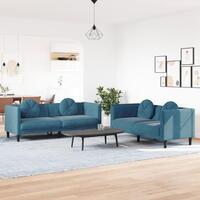 2 personers sofa med puder velour blå