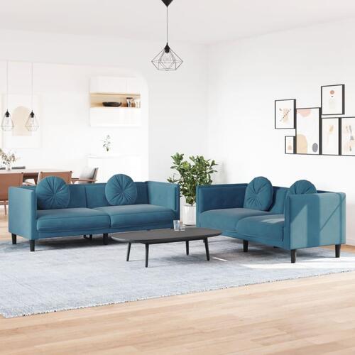 2 personers sofa med puder velour blå