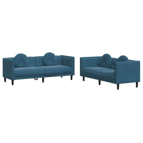 2 personers sofa med puder velour blå