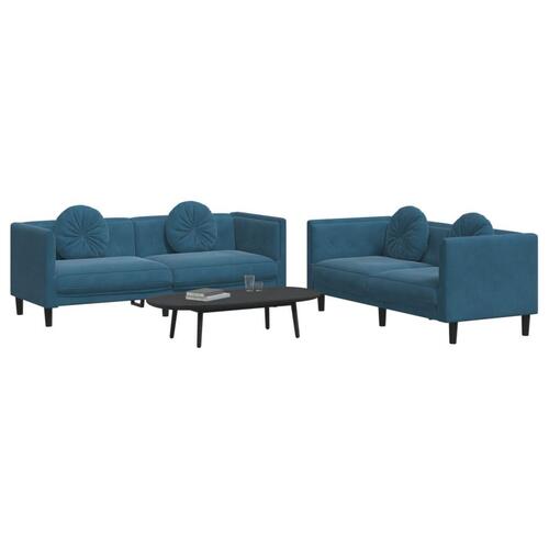 2 personers sofa med puder velour blå
