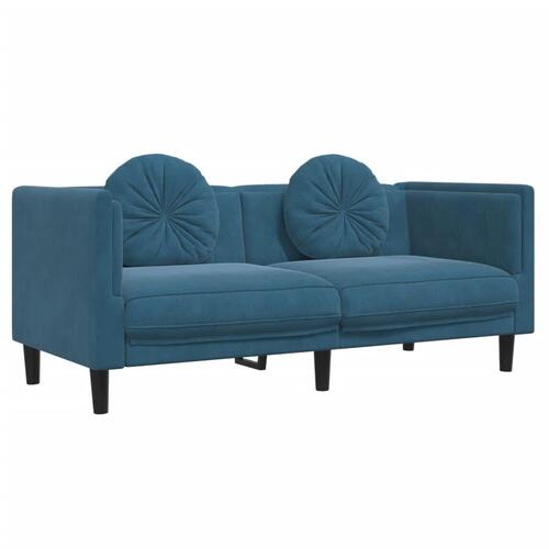 2 personers sofa med puder velour blå