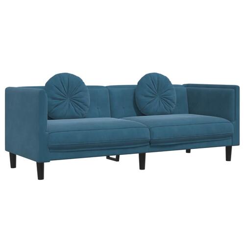 2 personers sofa med puder velour blå