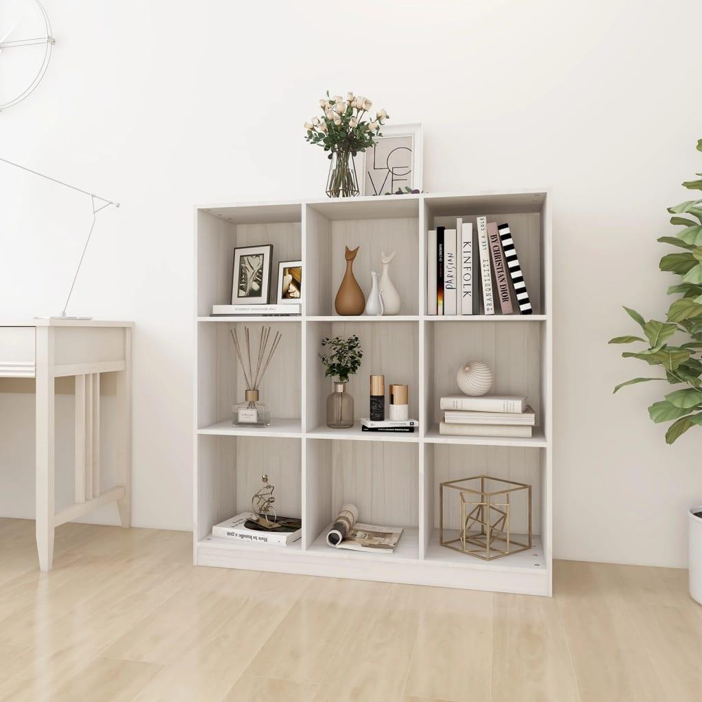Bogskab/rumdeler 104x33,5x110 cm massivt fyrretræ hvid
