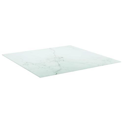 Bordplade 80x80 cm 6 mm hærdet glas med marmordesign hvid