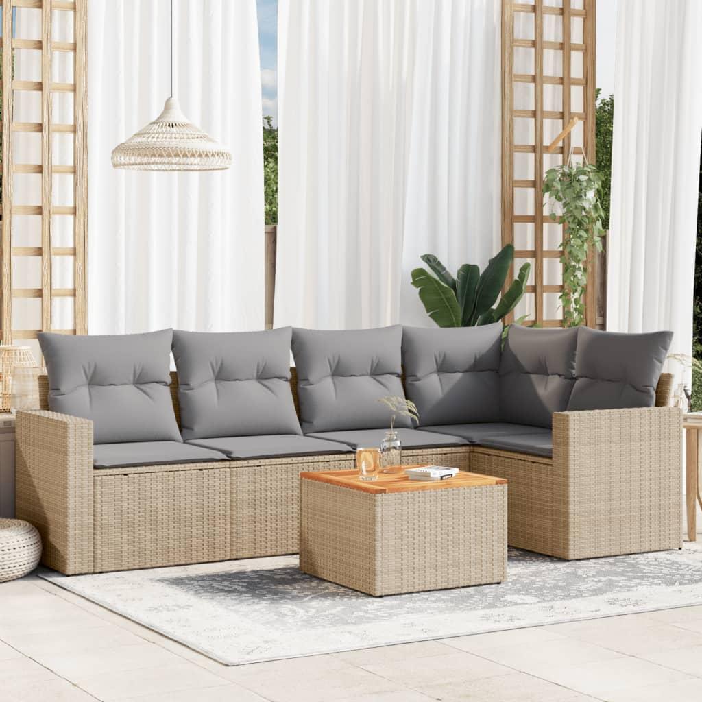 Havesofasæt 6 dele med hynder polyrattan beige