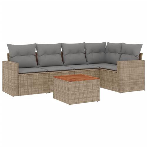 Havesofasæt 6 dele med hynder polyrattan beige