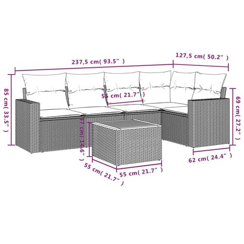 Havesofasæt 6 dele med hynder polyrattan beige
