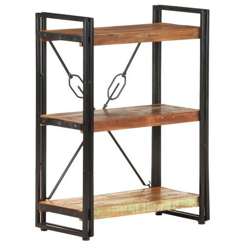 Bogreol m. 3 hylder 60x30x80 cm massivt genbrugstræ