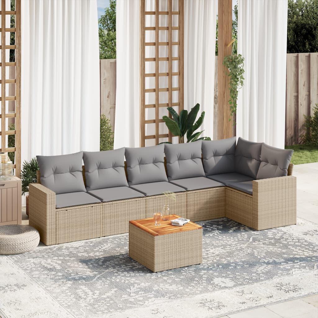 Havesofasæt 7 dele med hynder polyrattan beige