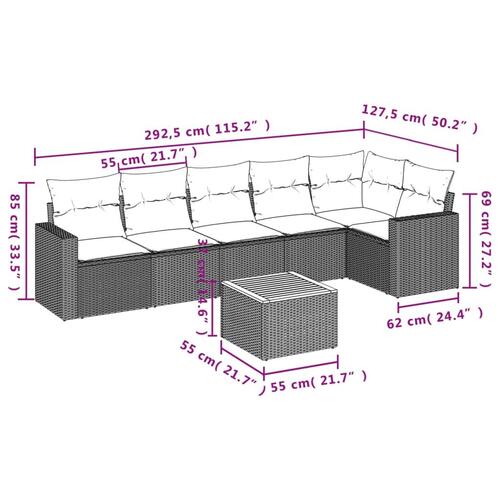 Havesofasæt 7 dele med hynder polyrattan beige