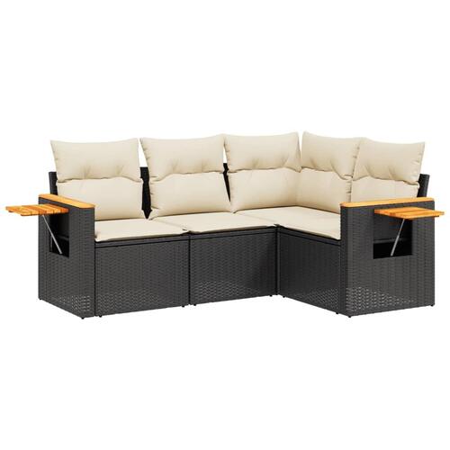 Sofasæt til haven 4 dele med hynder polyrattan sort