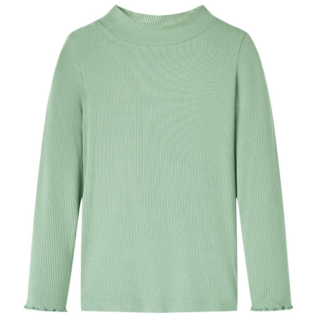 Langærmet T-shirt til børn str. 104 mock-rullekrave mørk mintgrøn