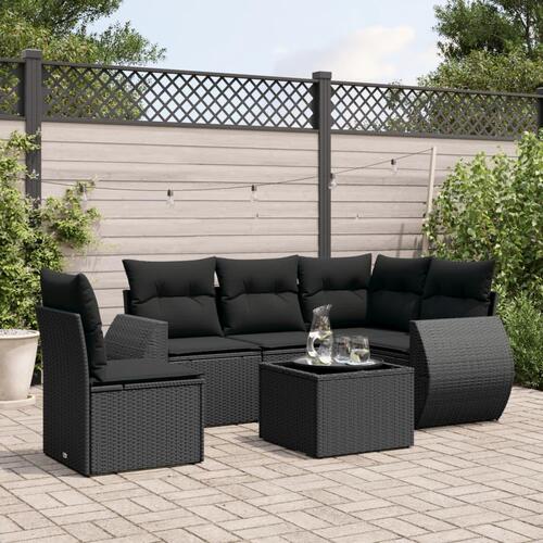 Sofasæt til haven 6 dele med hynder polyrattan sort
