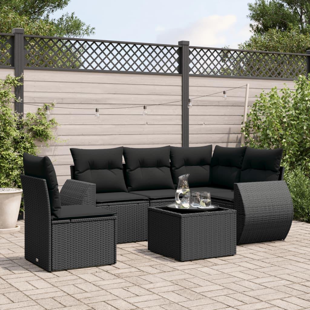 Sofasæt til haven 6 dele med hynder polyrattan sort