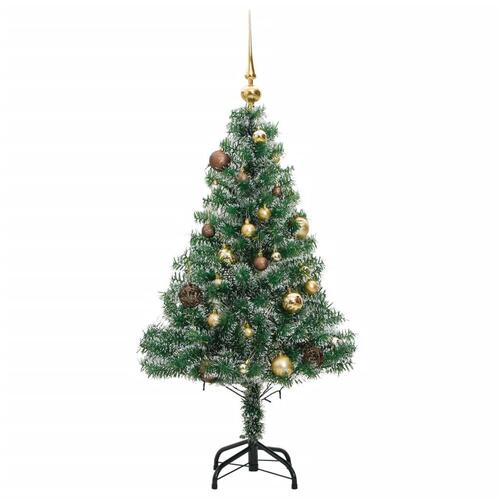 Kunstigt juletræ med 150 LED'er + sne og kuglesæt 120 cm