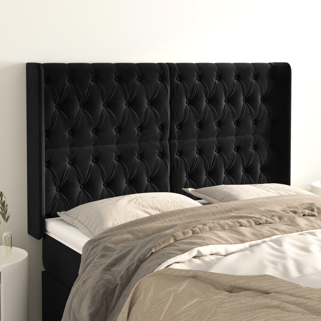 Sengegavl med kanter i fløjl - 163x16x118/128 cm, sort