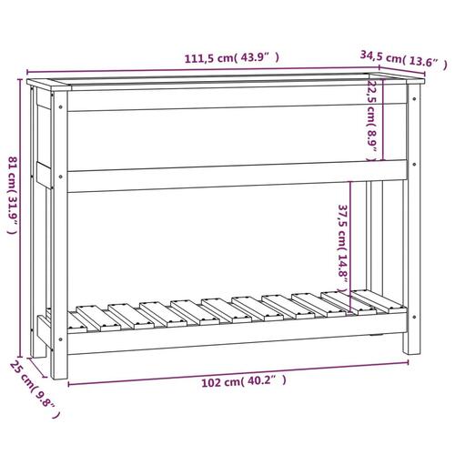 Plantekasse med hylde 111,5x34,5x81 cm massivt fyrretræ grå