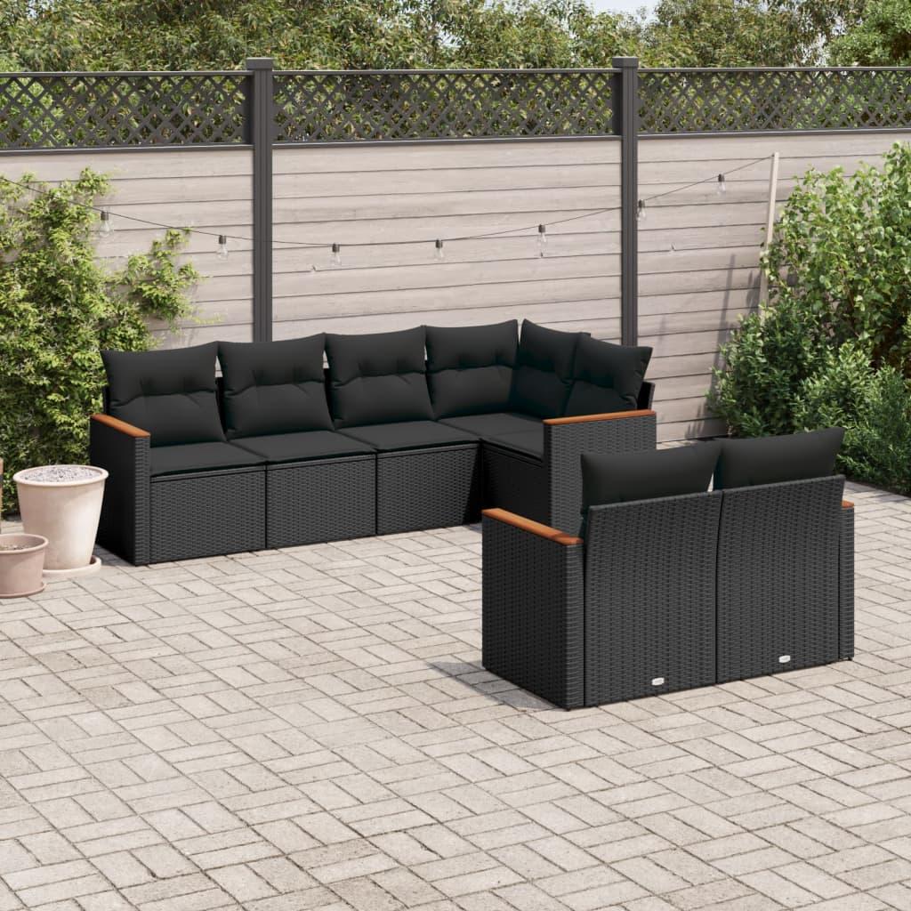 Sofasæt til haven 7 dele med hynder polyrattan sort billede