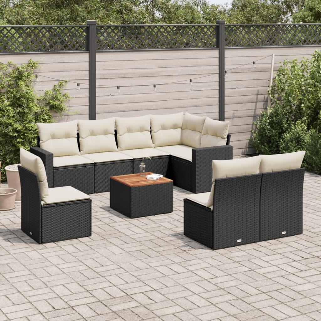 Sofasæt til haven 9 dele med hynder polyrattan sort
