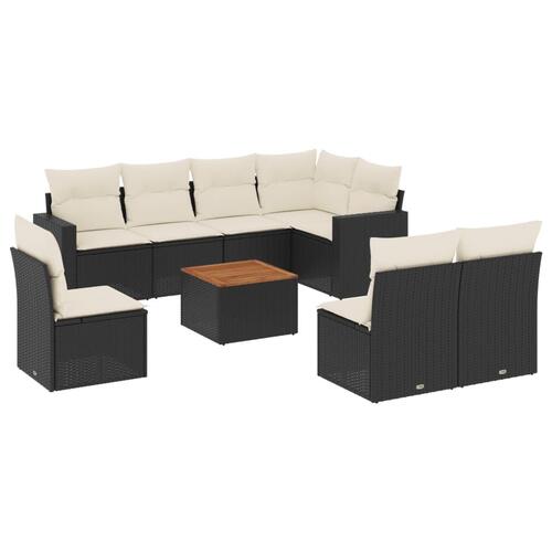 Sofasæt til haven 9 dele med hynder polyrattan sort