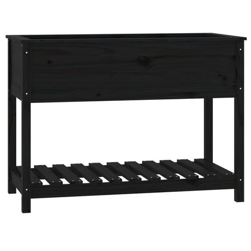 Plantekasse med hylde 111,5x54x81 cm massivt fyrretræ sort