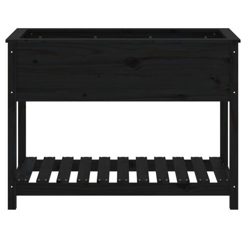 Plantekasse med hylde 111,5x54x81 cm massivt fyrretræ sort