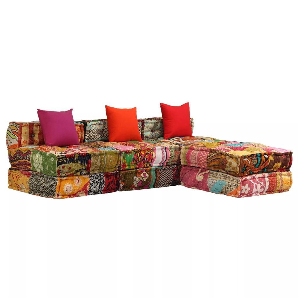 3-personers modulpuf stof patchwork