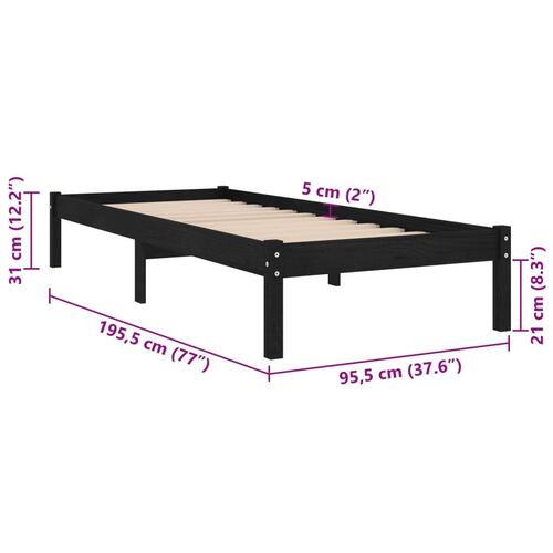 Sengeramme 90x190 cm Single massivt træ sort
