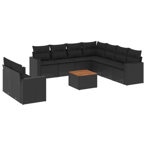 Sofasæt til haven 10 dele med hynder polyrattan sort