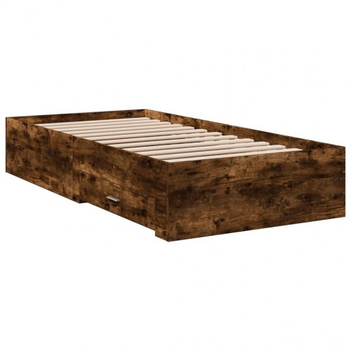 Sengeramme med 2 skuffer 100 x 200 cm - røget egetræ