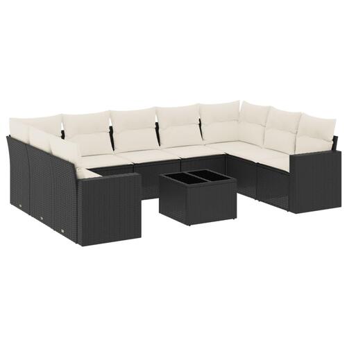 Sofasæt til haven 10 dele med hynder polyrattan sort