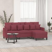 3-personers sofa med fodskammel 180 cm stof Vinrød