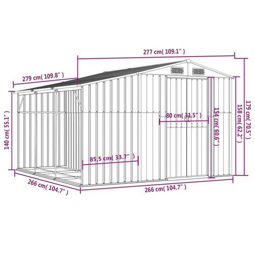 Haveskur 277x279x179 cm galvaniseret stål lysebrun