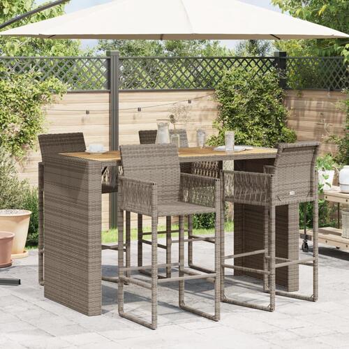 Barbord til haven 185x80x110 cm akacietop polyrattan grå