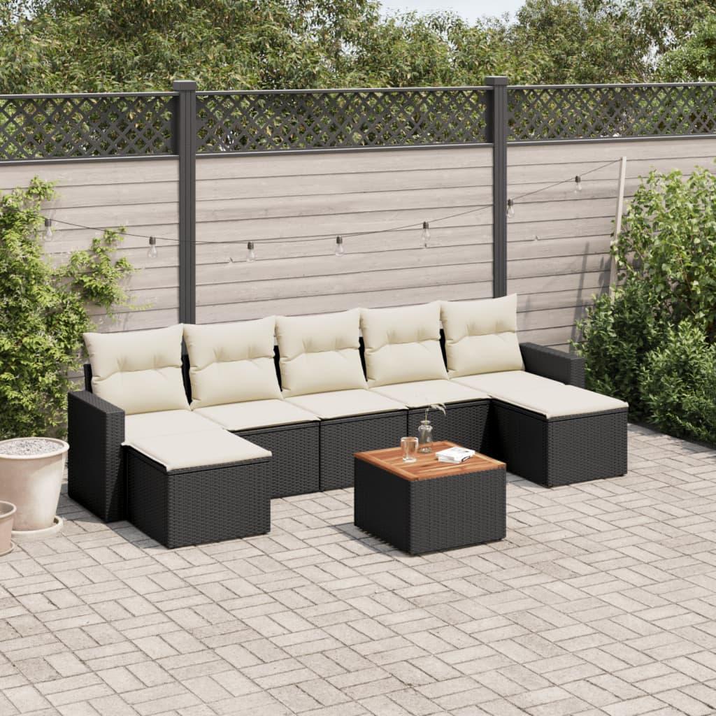 Sofasæt til haven 8 dele med hynder polyrattan sort billede