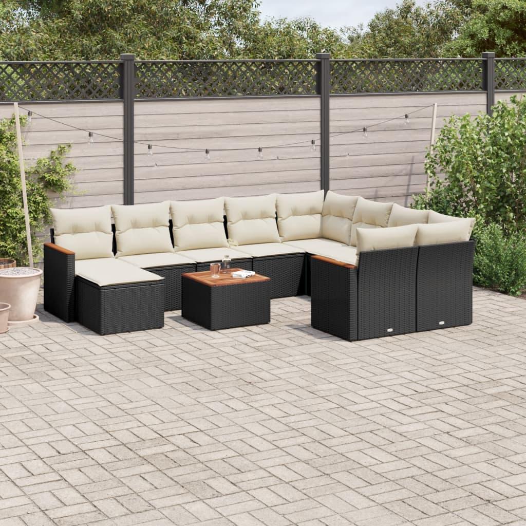 Havesofasæt i polyrattan med hynder, 11 dele - sort