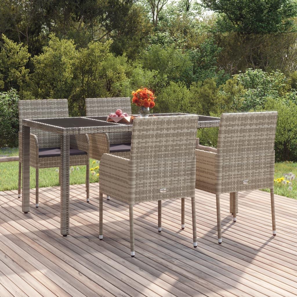 Havestole med hynder 4 stk. polyrattan grå