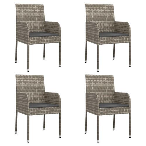 Havestole med hynder 4 stk. polyrattan grå