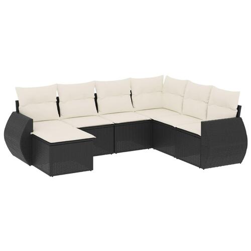 Sofasæt til haven 7 dele med hynder polyrattan sort