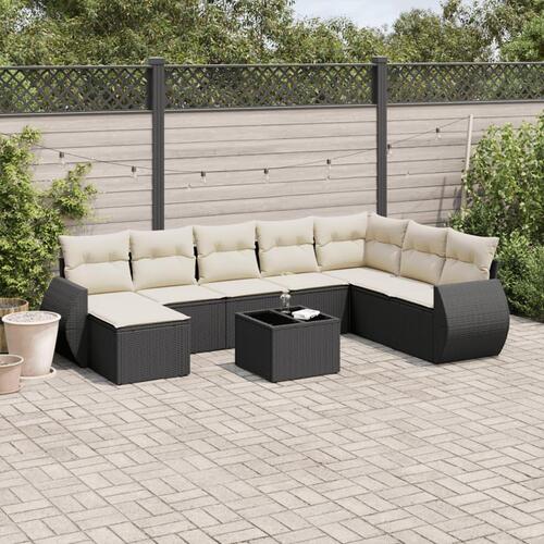 Sofasæt til haven 9 dele med hynder polyrattan sort