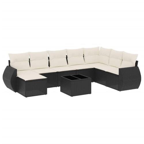 Sofasæt til haven 9 dele med hynder polyrattan sort