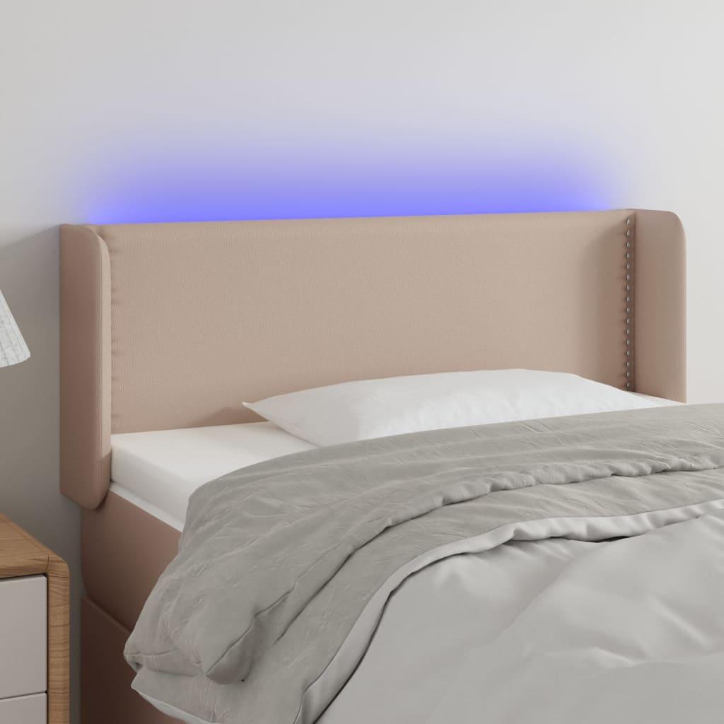Sengegavl med LED-lys 93x16x78/88cm kunstlæder cappuccinofarvet