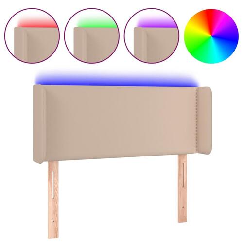 Sengegavl med LED-lys 93x16x78/88cm kunstlæder cappuccinofarvet
