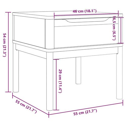 Lampebord FLORO 55x55x54 cm massivt fyrretræ gyldenbrun