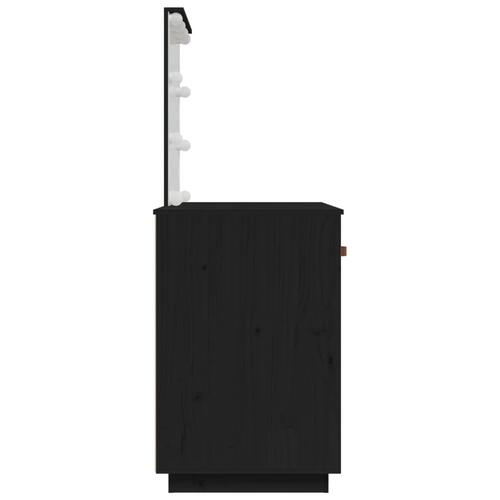 Makeupbord m. LED-lys 95x50x133,5 cm massivt fyrretræ sort