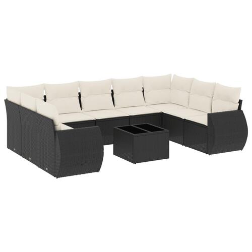 Sofasæt til haven 10 dele med hynder polyrattan sort