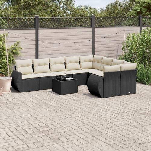Sofasæt til haven 10 dele med hynder polyrattan sort
